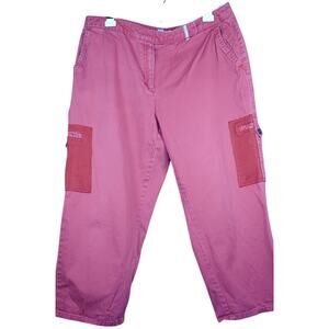 Izod Women's 100% Cotton Cropped Cargo Capri Pants Coral Red, Size 14 Y2K